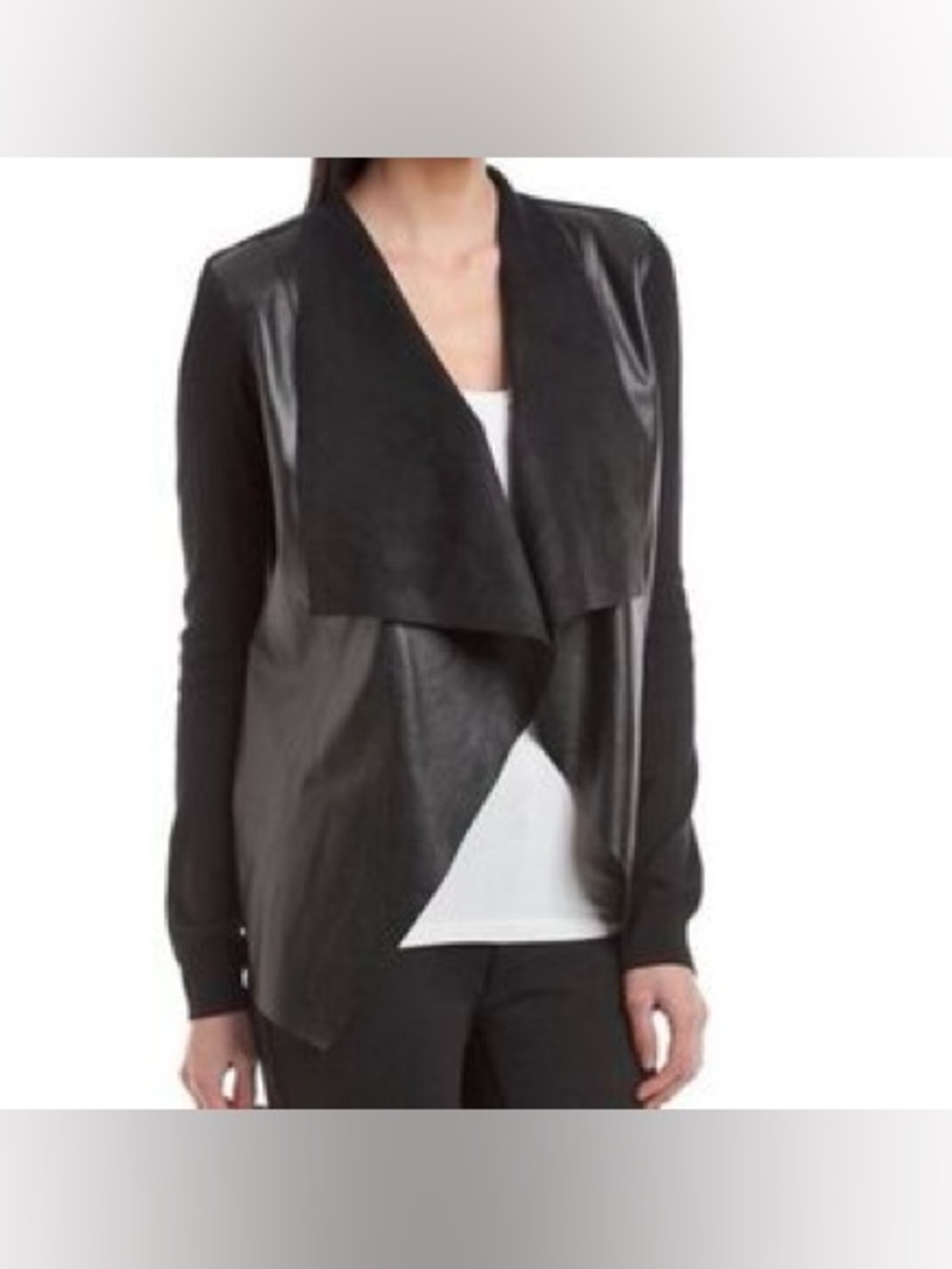 Zara Knit Cardigan with Faux Leather Waterfall Collar
